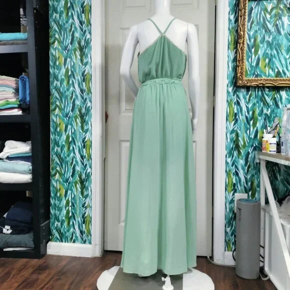 Marine Blu Whimsy Wedding Bridesmaid Maxi Dress Sage Green Women's Size Small - Picture 4 of 10